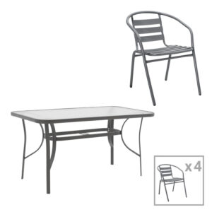 Dining set 5pcs Ensure-Tade Argos The Classic metal-glass dark grey 120x70x70cm