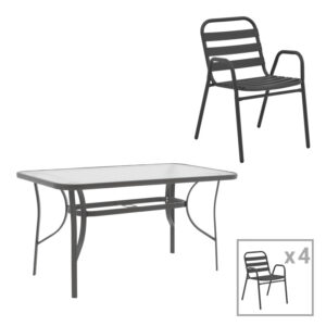 130 000180 Dining set 5pcs Ensure-Sussie Argos The Classic metal-glass dark grey 120x70x70cm