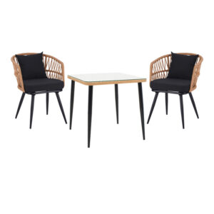 Naoki dining table set of 3 pcs Argos The Classic metal black-pe natural-glass 80x80x78cm