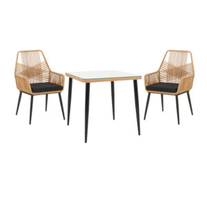 Naoki-Tanish dining table set of 3 pcs Argos The Classic metal black-pe natural-glass 80x80x78cm