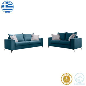 Verona Argos The Classic 2 pieces sofa set blue fabric with light grey-colored cushions