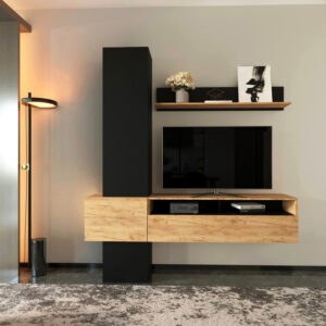 Living room Wendy Argos The Classic set in oak-black color 195.1x37.3x219.1cm