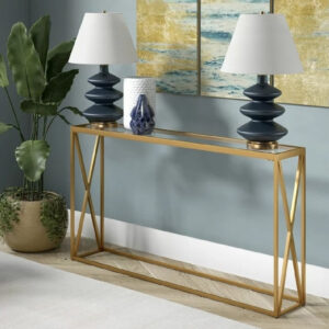 Metal console with glass surface Kantoo Argos The Classic in gold shade 120x25x75cm
