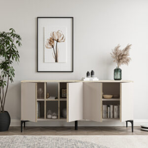 197 000268 2 Vetine Argos The Classic sideboard in gray-beige color and marble-look surface 180x40x80cm