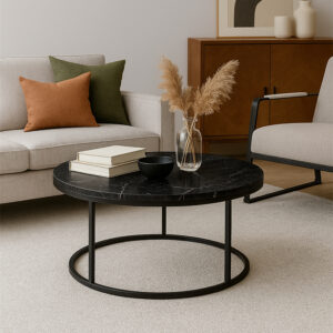 Sikele Argos The Classic coffee table black marble look with black metal legs D60x40cm