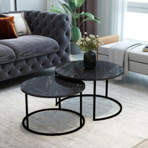 Solme Argos The Classic coffee tables 2pcs black marble look with black metal legs