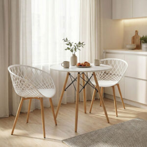 200 000990 Ezra-Julita Argos The Classic dining table set of 3 pp-mdf in white-natural color D80x73cm