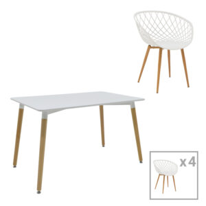 Ezra-Natali Argos The Classic dining table set of 5 pp-mdf in white-natural color 120x80x76cm