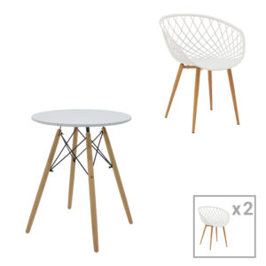 200 000995 Ezra-Julita Argos The Classic dining table set of 3 pp-mdf in white-natural color D60x73cm