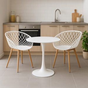 200 001145 1 Elijah-Ezra Argos The Classic dining table set of 3 pp-pu in white color with natural legs Φ60x74cm