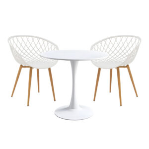 200 001145 Elijah-Ezra Argos The Classic dining table set of 3 pp-pu in white color with natural legs Φ60x74cm