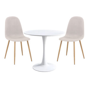 200 001149 Elijah-Bella Argos The Classic dining table set of 3 in white-beige color Φ60x74cm
