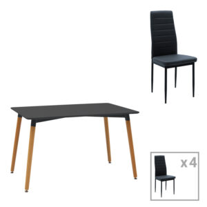 Dining table set of 5 pieces Natali-Parker Argos The Classic madf in black-natural color 120x80x76cm