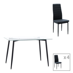 Dining table set of 5 pieces Quana-Parker Argos The Classic clear glass-black color leg 120x70x75cm