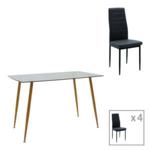 Dining table set of 5 pieces Chloe-Parker Argos The Classic glass in dark grey-natural color 120x70x75cm