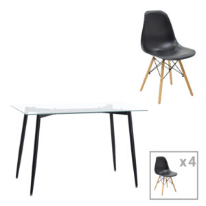Quana-Julita dining table Argos The Classic set of 5 pieces glass 8mm transparent - black leg 120x70x75cm