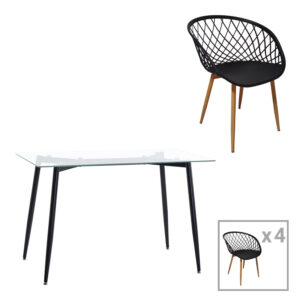 200 001203 Quana-Ezra dining table Argos The Classic set of 5 pieces glass 8mm transparent - black leg 120x70x75cm