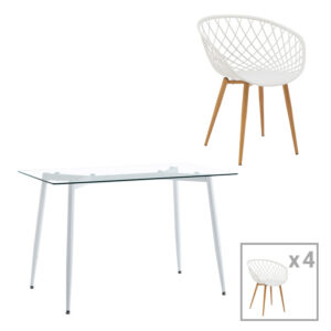 200 001214 Quana-Ezra dining table Argos The Classic set of 5 pieces glass 8mm transparent - white leg 120x70x75cm