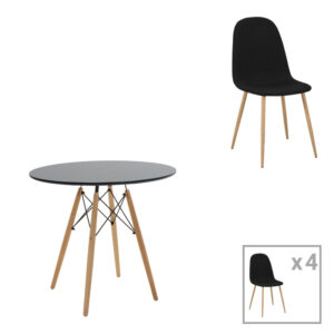 200 001223 Dining table set of 5 pieces Julita-Bella Argos The Classic mdf in black-natural color D80x73cm