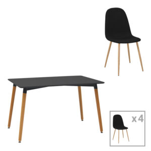 200 001224 Dining table set of 5 pieces Natali-Bella Argos The Classic mdf in black-natural color 120x80x76cm