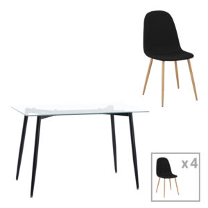 200 001226 Dining table set of 5 pieces Quana-Bella Argos The Classic clear glass and black metal leg 120x70x75cm