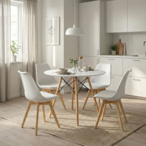 Julita-Gaston dining table set of 5 Argos The Classic MDF and beech wood in white-natural shade D80x73cm