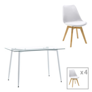 Quana-Gaston Argos The Classic dining table set of 5 pieces glass 8mm transparent - white 120x70x75cm