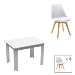 Dining table set of 5 pieces Manka-Gaston Argos The Classic in white color 110x80x77cm
