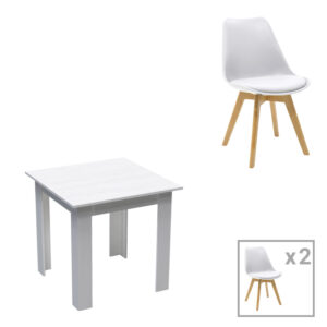 Dining table set of 3 pieces Manka-Gaston Argos The Classic in white color 80x80x77cm