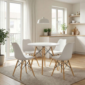 Julita dining table set of 5 Argos The Classic MDF and beech wood in white-natural shade D80x73cm