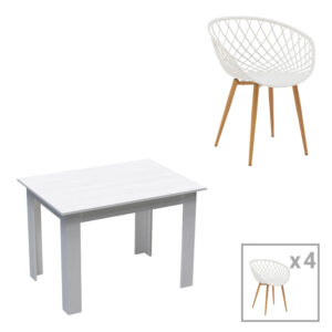 200 001251 Dining table set of 5 pieces Manka-Ezra Argos The Classic in white color 110x80x77cm