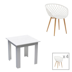 200 001252 Dining table set of 3 pieces Manka-Ezra Argos The Classic in white color 80x80x77cm