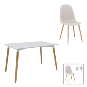 200 001253 Bella-Natali Argos The Classic dining table set of 5 pcs MDF white-natural legs 120x80x76cm