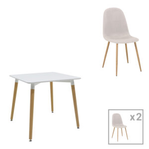 200 001254 Bella-Natali Argos The Classic dining table set of 3 pcs MDF white-natural legs 80x80x76cm
