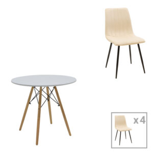 Julita-Noor Argos The Classic dining table set of 3 pcs MDF black-natural legs Φ80x73cm