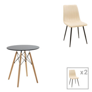 200 001274 Julita-Noor Argos The Classic dining table set of 3 pcs MDF black-beige-natural Φ60x73cm