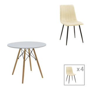 Julita-Noor Argos The Classic dining table set of 3 pcs MDF white-beige fabric Φ80x73cm