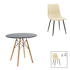 200 001300 Julita-Noor Argos The Classic dining table set of 3 pcs MDF black-beige fabric Φ80x73cm