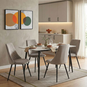 Gustas-Giselle Argos The Classic dining table set of 5 white marble sintered stone-black metal 120x80x75cm