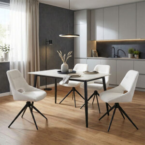 200 001305 Dining table Gustas-Luciano I Argos The Classic set of 5 pieces white marble-cream fabric 120x80x76cm