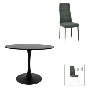 200 001408 Dining table Balou-Parker Argos The Classic set of 5 pcs black-fabric anthracite D100x73cm
