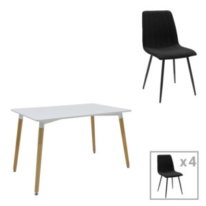 Dining table Natali-Noor Argos The Classic set of 5 pcs MDF grey-white-natural legs 120x80x76cm