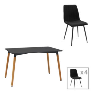 Dining table Natali-Noor Argos The Classic set of 5 pcs MDF black-natural legs 120x80x76cm