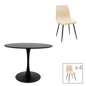 200 001416 Dining table Balou-Noor Argos The Classic set of 5 MDF black-beige D100x73cm