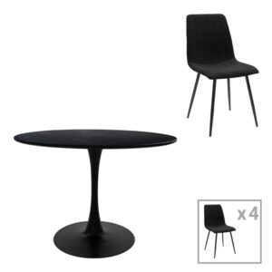 Dining table Balou-Noor Argos The Classic set of 5 MDF black-fabric black D120x73cm