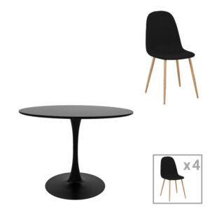 200 001428 Bella-Balou dining table Argos The Classic set of 5 pcs MDF black-black fabric D100x73cm