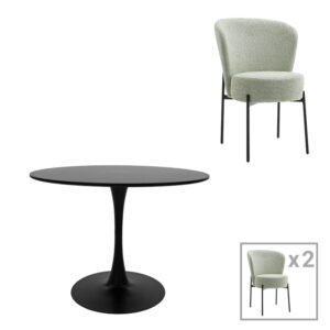 200 001435 Dining table Balou-Houlian Argos The Classic set of 3 pcs MDF black-mint fabric D80x73cm