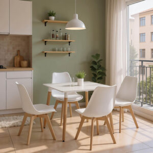 Dining Room with Gaston Chairs White and Natali Table White 80x80x76cm Set of 5pcs