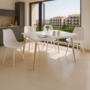 200 001523 Dining Room with Gaston Chairs White and Natali Table White 120x80x76cm Set of 5pcs