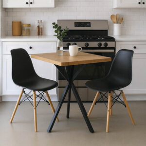 Dining Room with Julita Chairs black and Prestone oak Table 70x70x75cm Set of 3pcs